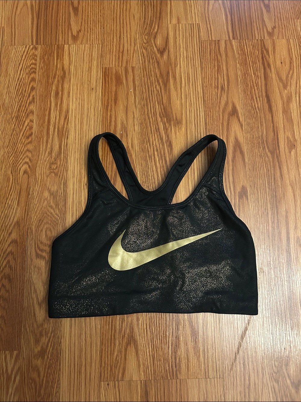 Nike Black and Gold Logo Racerback Sports Bra